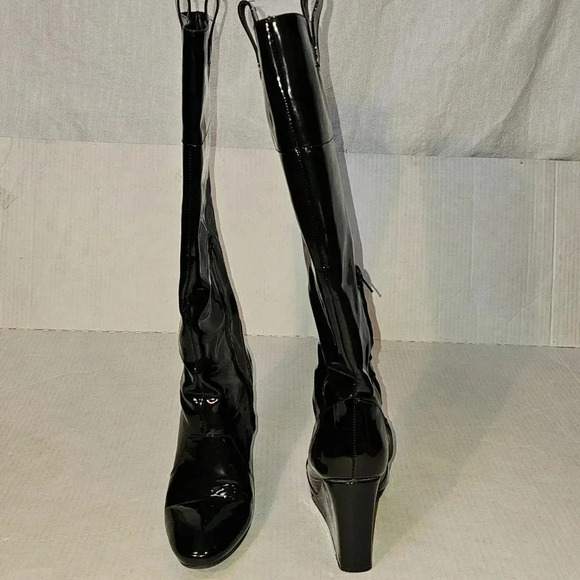 J Vincent Patent Leather Hidden Wedge Black Grunge,Goth Knee High Boots SZ 9M - Picture 7 of 12